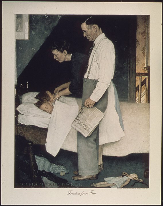 Freedom of fear painting by Norman Rockwell. Doctor analzing a patient